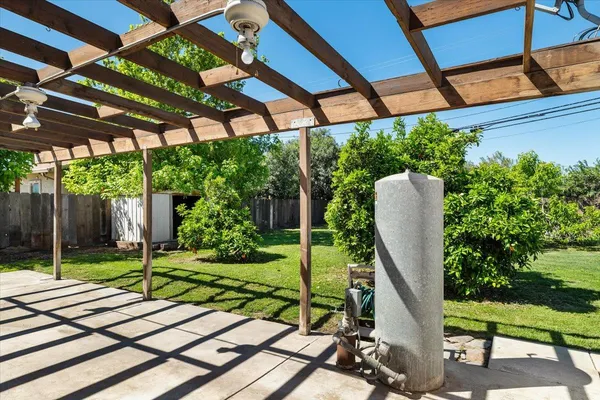a view of a yard with an tree