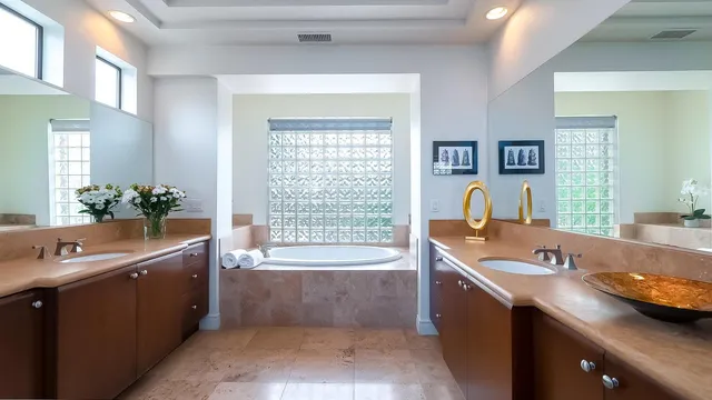 a room with a sink and a window