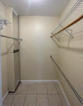 a view of a room with racks on the wall