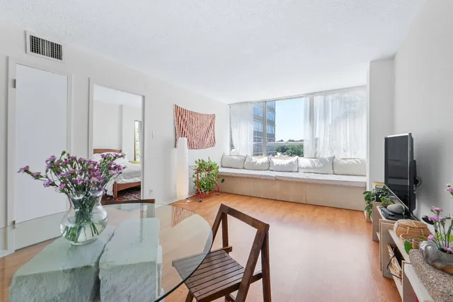 a living room with furniture potted plant and a flat screen tv