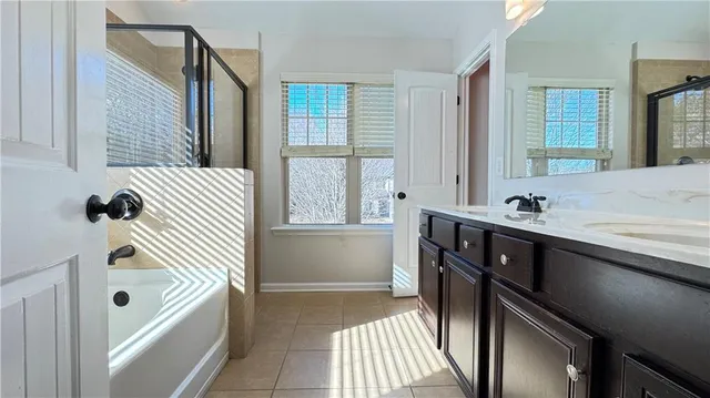 a bathroom with a bathtub
