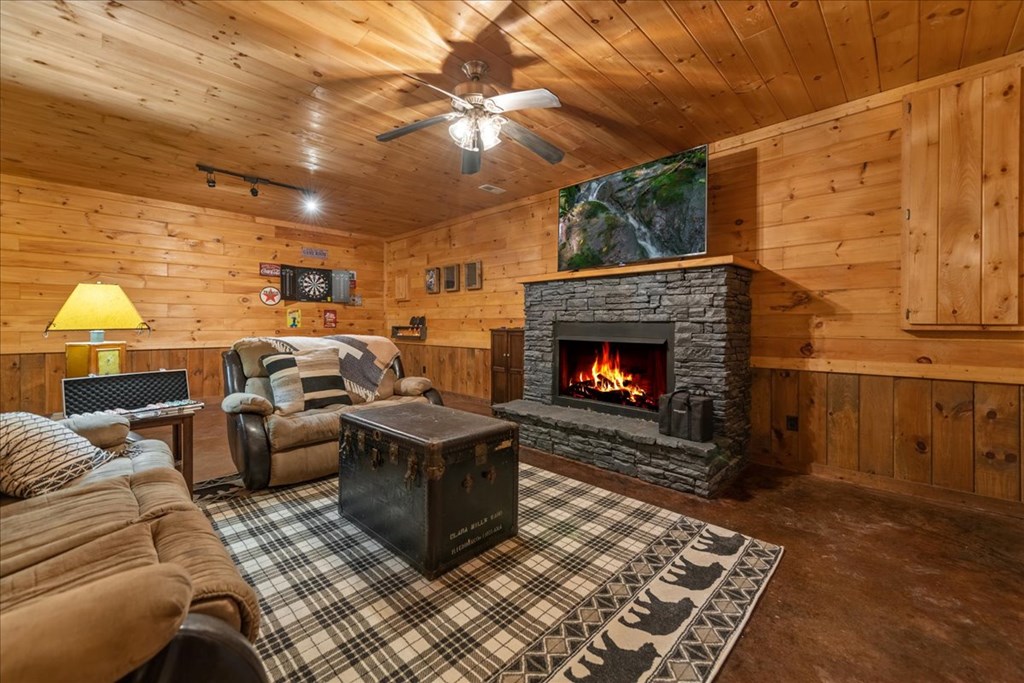 126 Brookwood Drive Blue Ridge, GA 30513 - Photo 68 of 84 a living room with furniture a fireplace and a flat screen tv