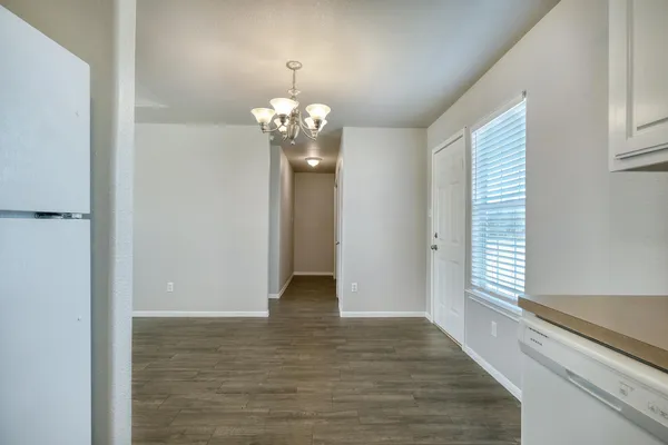 a view of a livingroom with a chandelier