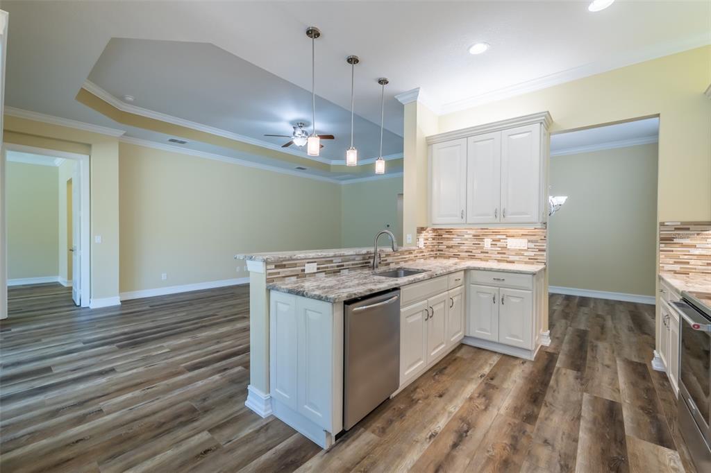 16122 Cedar Key Drive Wimauma, FL 33598 - Photo 31 of 98 a kitchen with stainless steel appliances granite countertop a stove and a sink