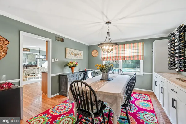 a view of a very nice looking dining room with furniture window and wooden floor
