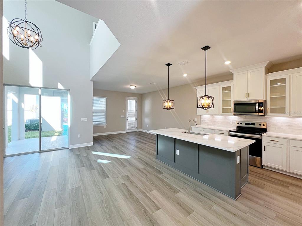 14111 Frasier Street Winter Garden, FL 34787 - Photo 7 of 41 a large kitchen with stainless steel appliances a large counter top a stove a sink dishwasher and a refrigerator with wooden floor