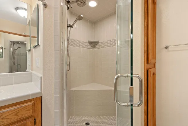a bathroom with a shower
