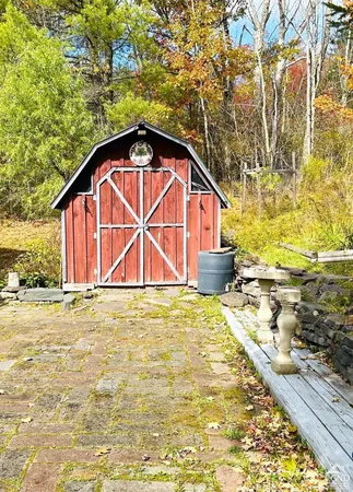a view of a bench in a yard