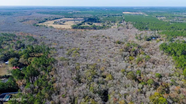 an aerial view of a houses with a yard