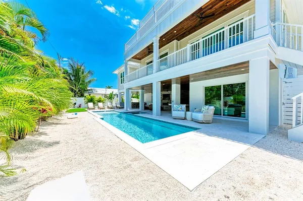 a view of a building with a patio