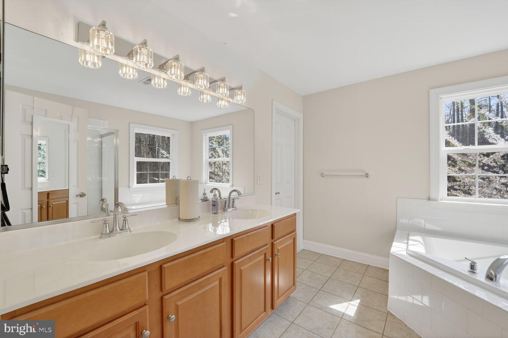 15900 Tanyard Road Upper Marlboro, MD 20772 - Photo 13 of 34 a bathroom with a sink double vanity granite tub and a mirror