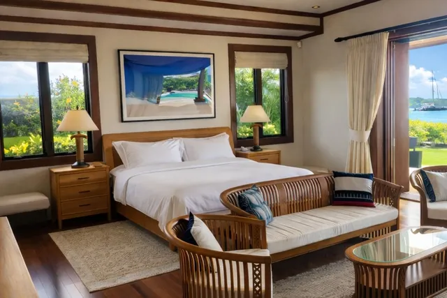 a bedroom with a bed a couch and a window