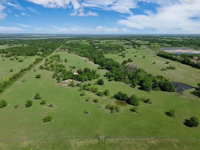 a view of a green field with lots of bushes
