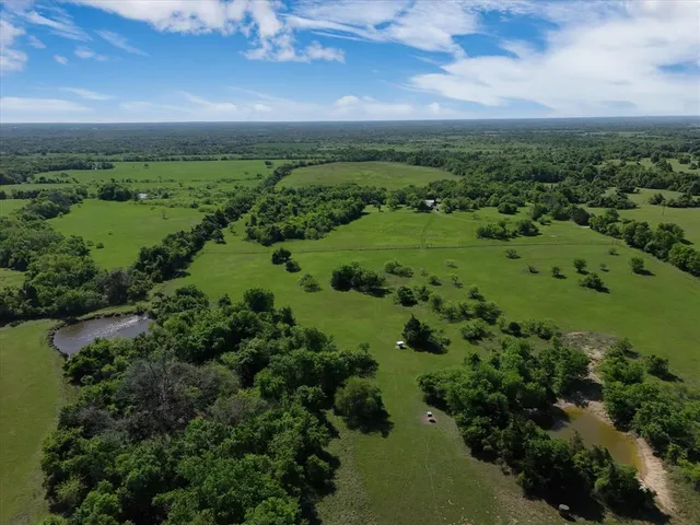 a view of a green field with lots of trees
