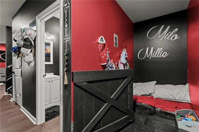 a view of a patio with a table and chairs