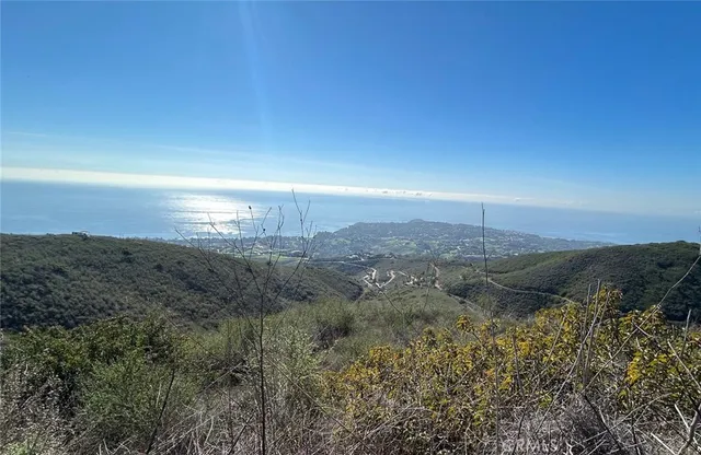 a view of a yard and mountain view in back