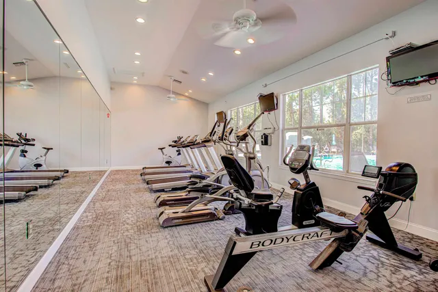 a view of a room with gym equipment