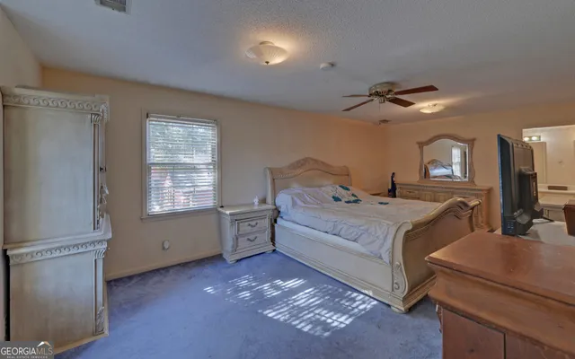 a bed room with a bed and a tv