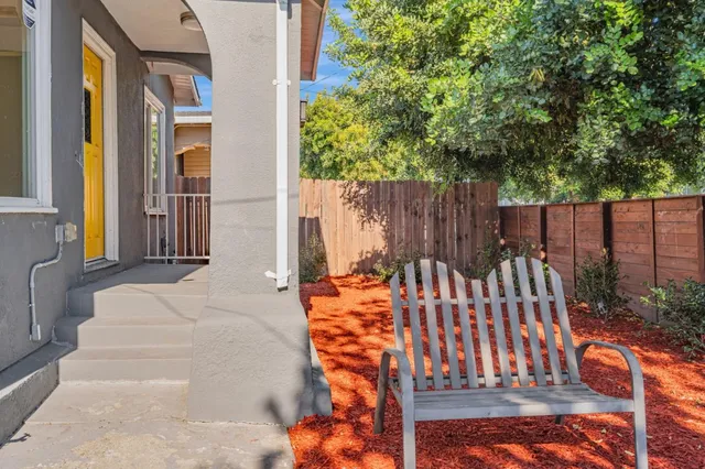 a view of outdoor space with deck and furniture
