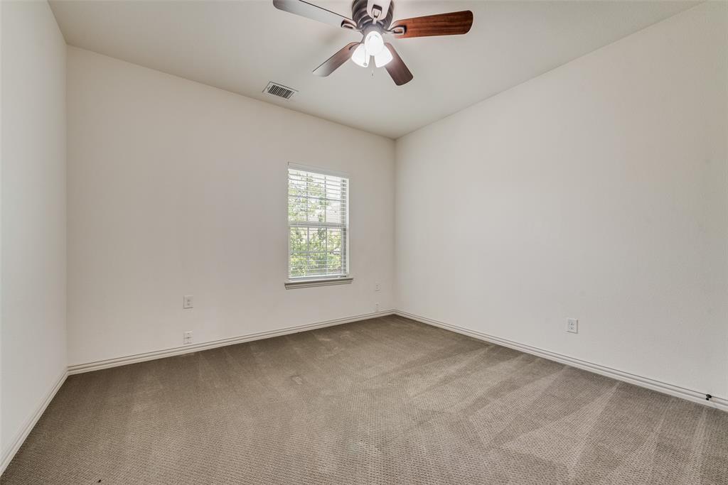 2021 Calisto Way Allen, TX 75013 - Photo 29 of 34 Carpeted room featuring a ceiling fan with integrated lighting, a single window with blinds, and white painted walls