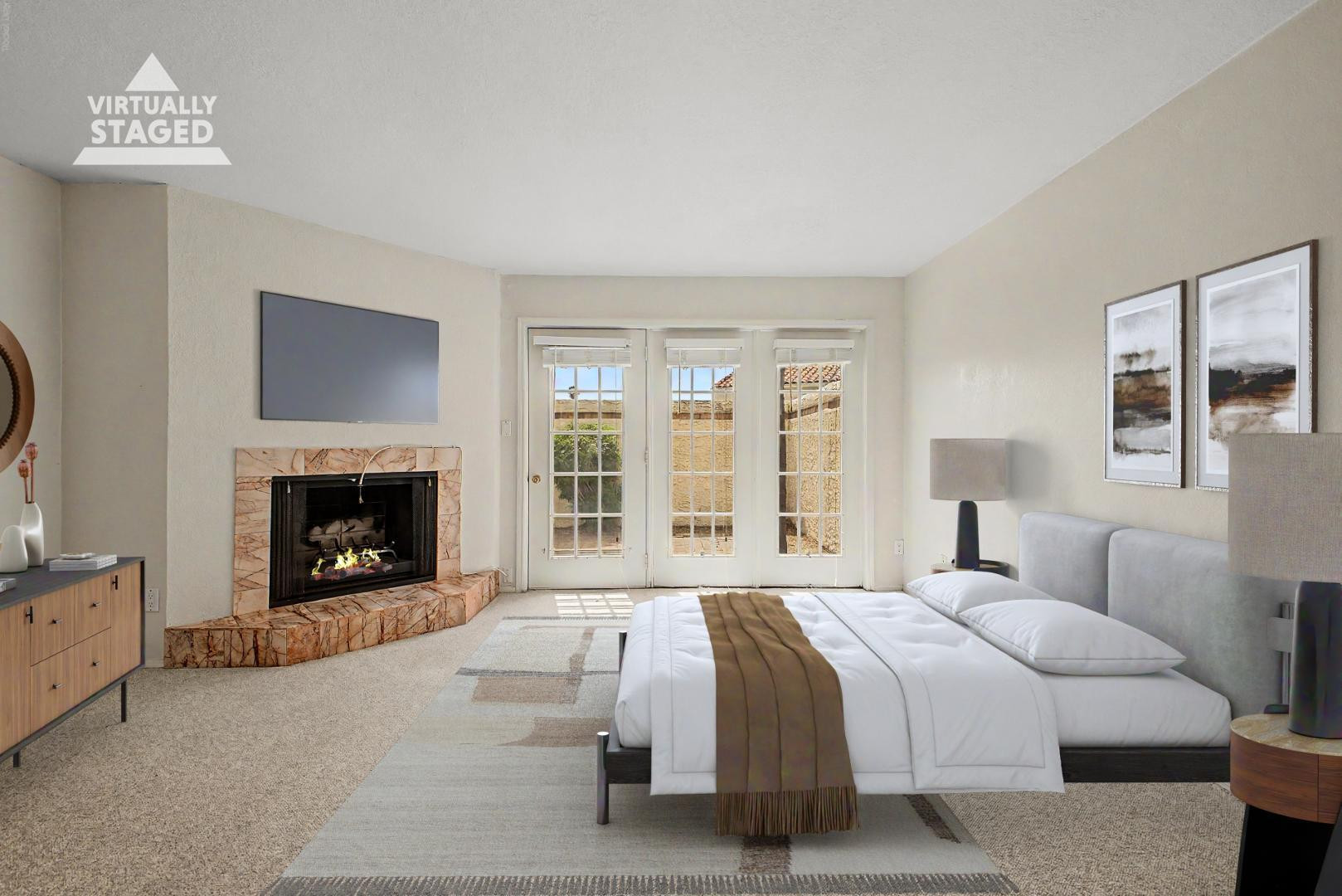5736 North 25th Street Phoenix, AZ 85016 - Photo 10 of 59 a spacious bedroom with a balcony a bed and a fireplace