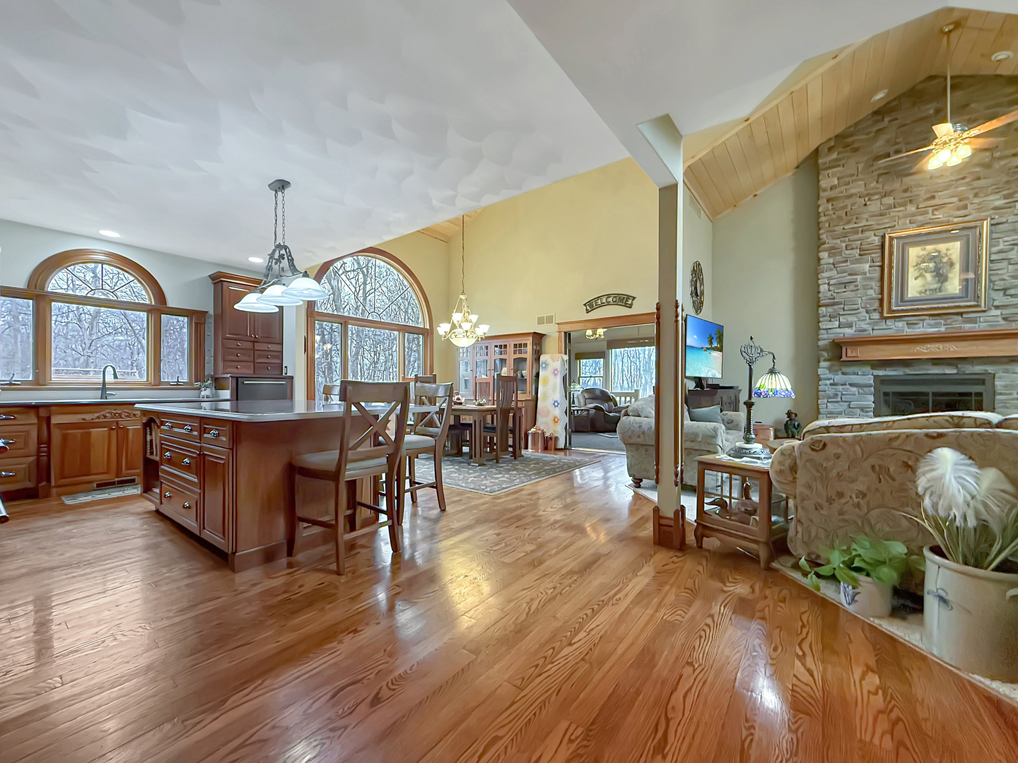 11307 Timber Lane Lena, IL 61048 - Photo 24 of 85 a living room with furniture a fireplace and a large window