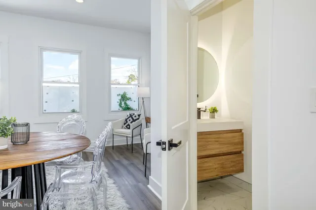 a workspace with furniture and wooden floor