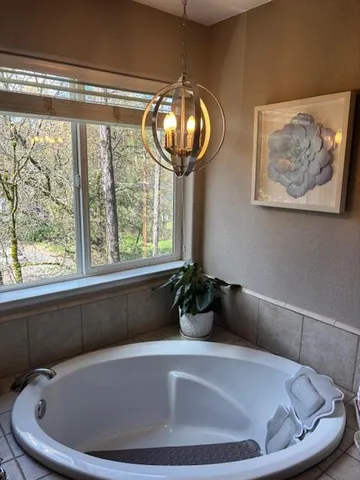 an outdoor space with furniture and umbrella