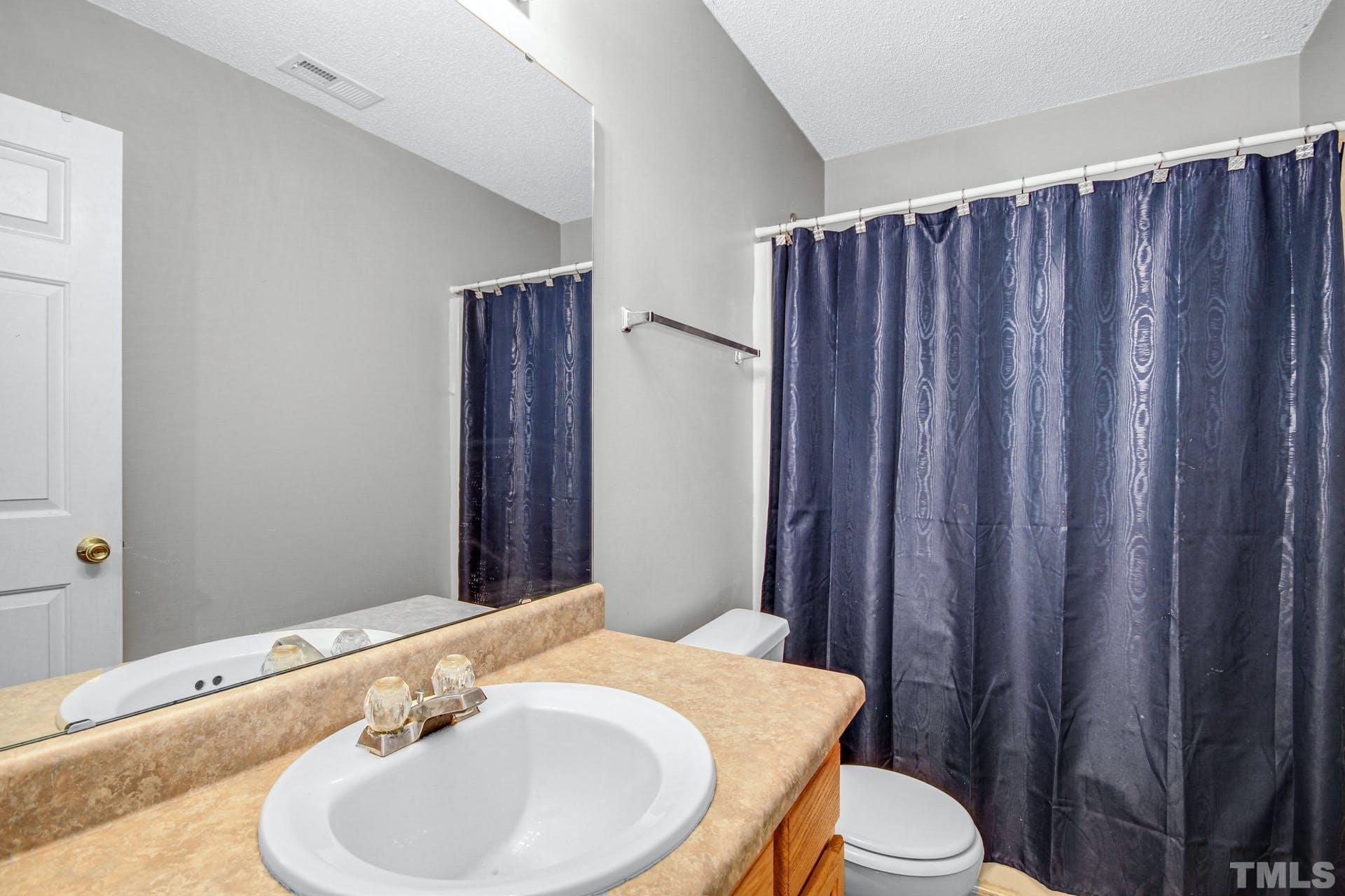5925 Wessel Way Raleigh, NC 27610 - Photo 23 of 29 a bathroom with a sink a toilet and shower curtain