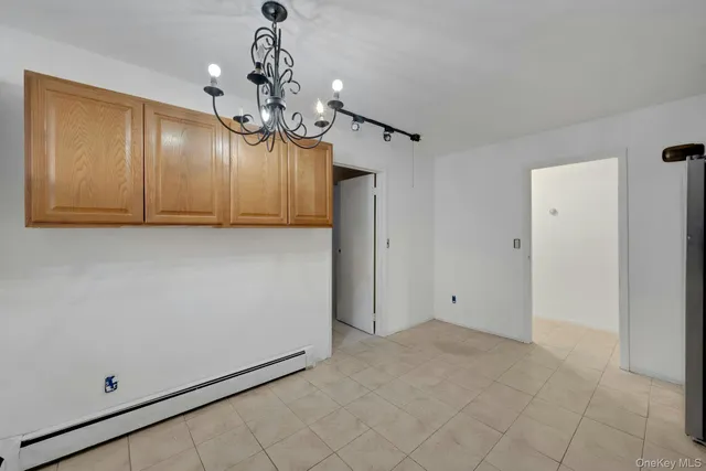 a view of a chandelier in a room