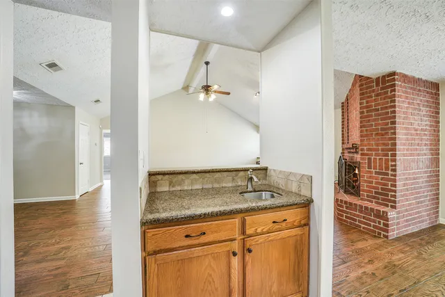 a bathroom with a sink and a shower