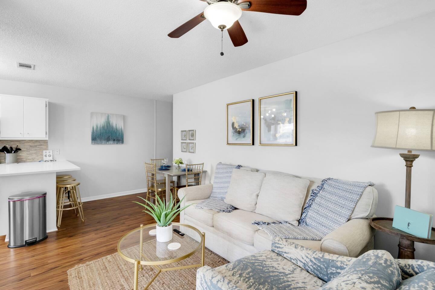 a living room with furniture