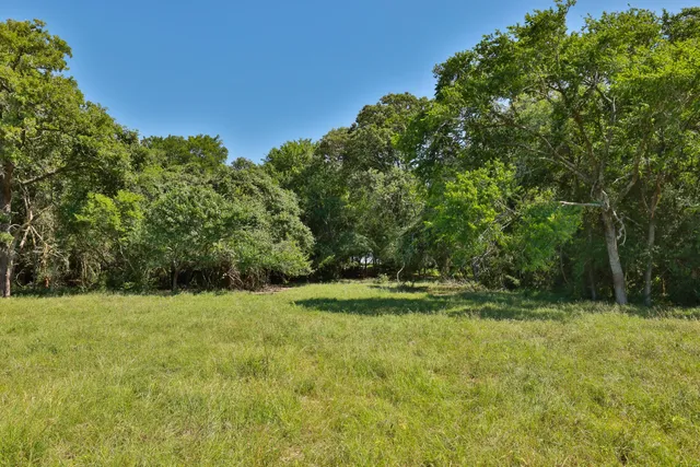 a view of outdoor space with green field and trees all around
