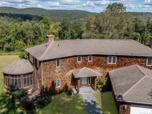 an aerial view of a house
