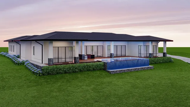 a view of a backyard with potted plants and large tree