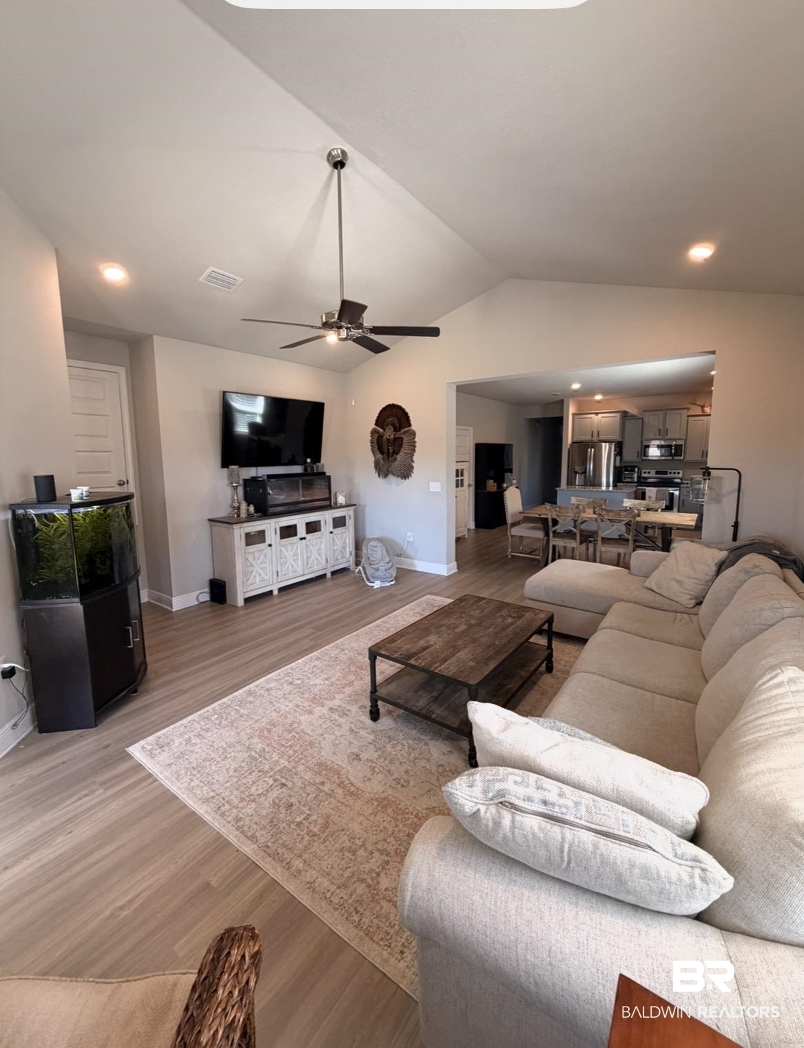 32215 Calder Court Daphne, AL 36527 - Photo 3 of 13 Living room featuring light wood-type flooring, recessed lighting, and a ceiling fan