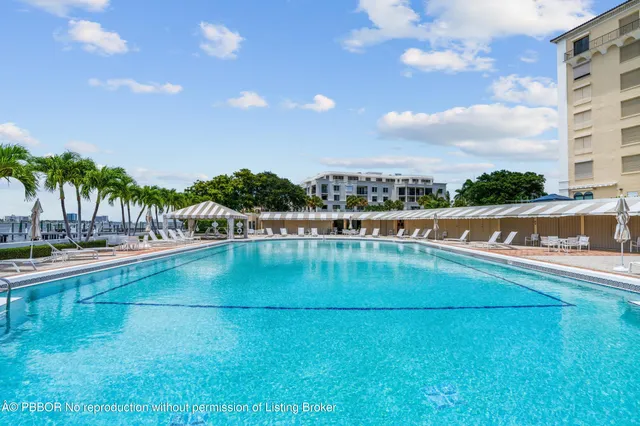 a view of swimming pool with outdoor seating and plants