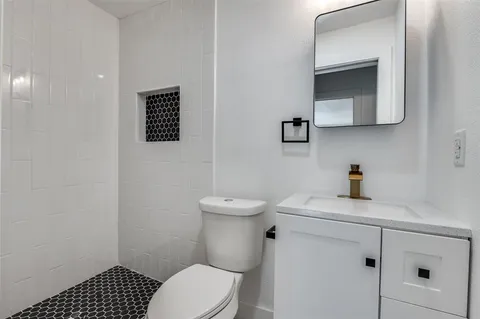 a bathroom with a toilet a sink and mirror