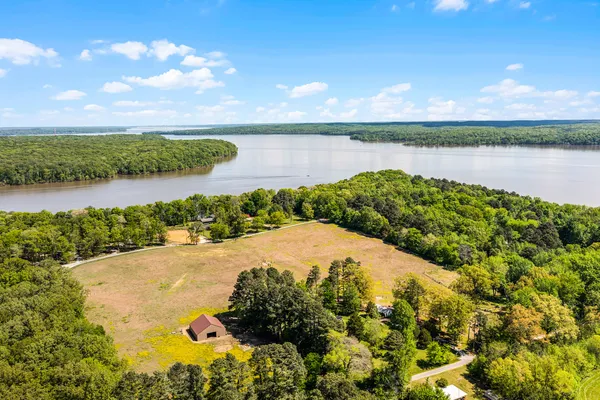 a view of a lake from a yard