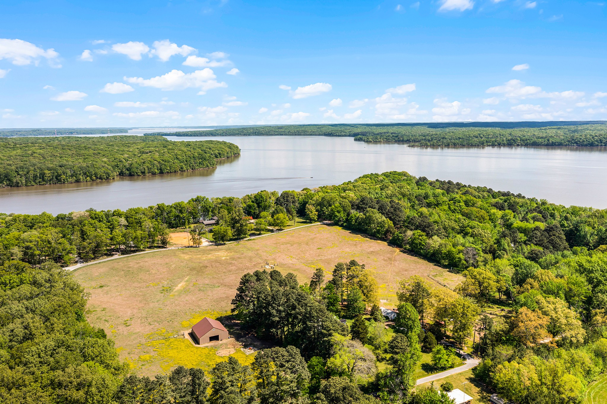 a view of a lake from a yard