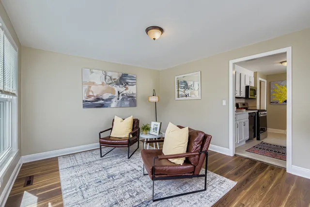 a living room with furniture and a rug