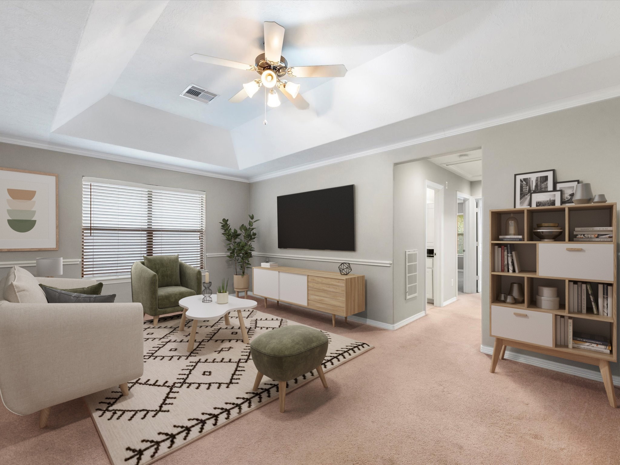 1506 Nashua Street Houston, TX 77008 - Photo 17 of 26 The upstairs gameroom is a versatile space. Shown here as a second TV space, this also would be suitable for a home office or playroom.
(Virtually staged)