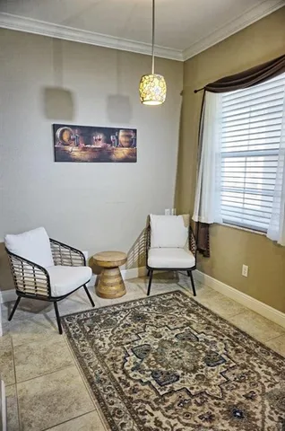 a living room with a couch and a rug