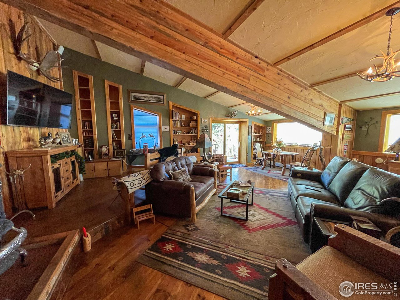 1448 Le Cook Road Allenspark, CO 80510 - Photo 11 of 39 a living room with furniture a fireplace and large windows