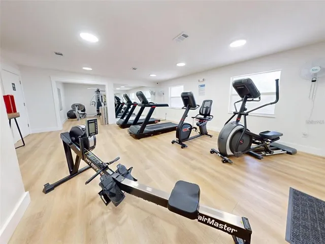 a view of a room with gym equipment