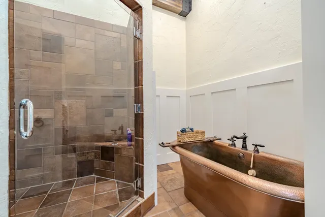 a bathroom with a bathtub