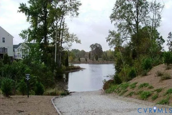 a body of water with a tree in the background