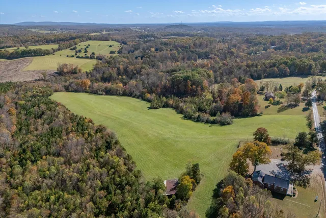 a view of a field with trees in the background