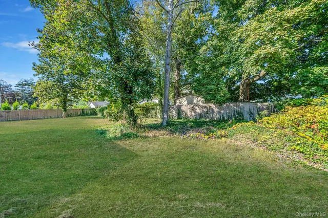 a view of garden with trees in the background