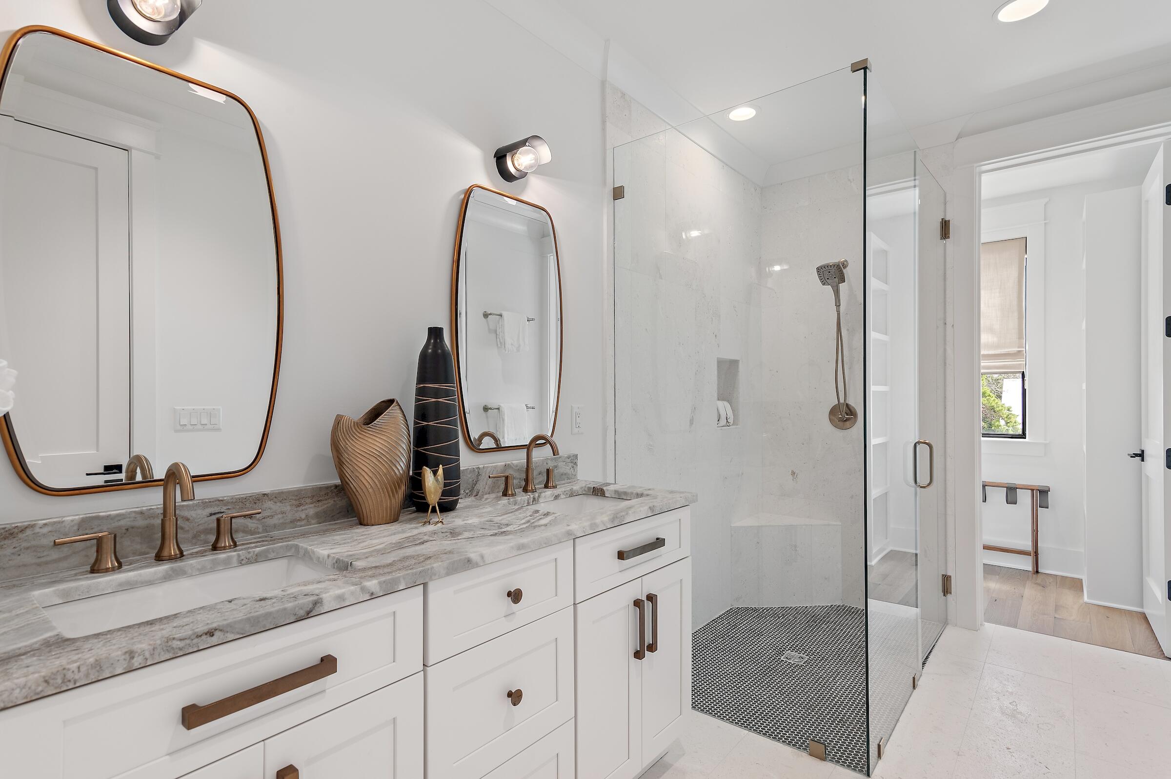 71 Grande Pointe Drive Inlet Beach, FL 32461 - Photo 31 of 48 a bathroom with double vanity sink and a mirror